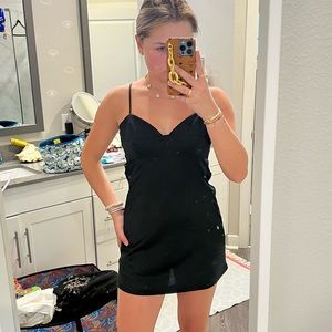 Free people black satin mini dress
